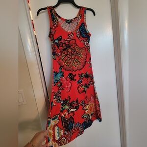 Premise Asymmetrical Dress - Red and Blue Floral